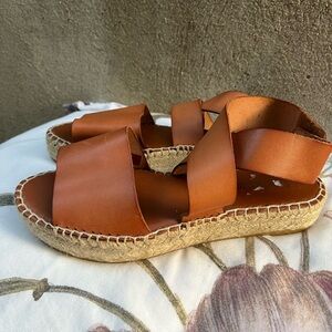 Bettye Muller Tan Espadrille Shoes with Cross-Over Straps